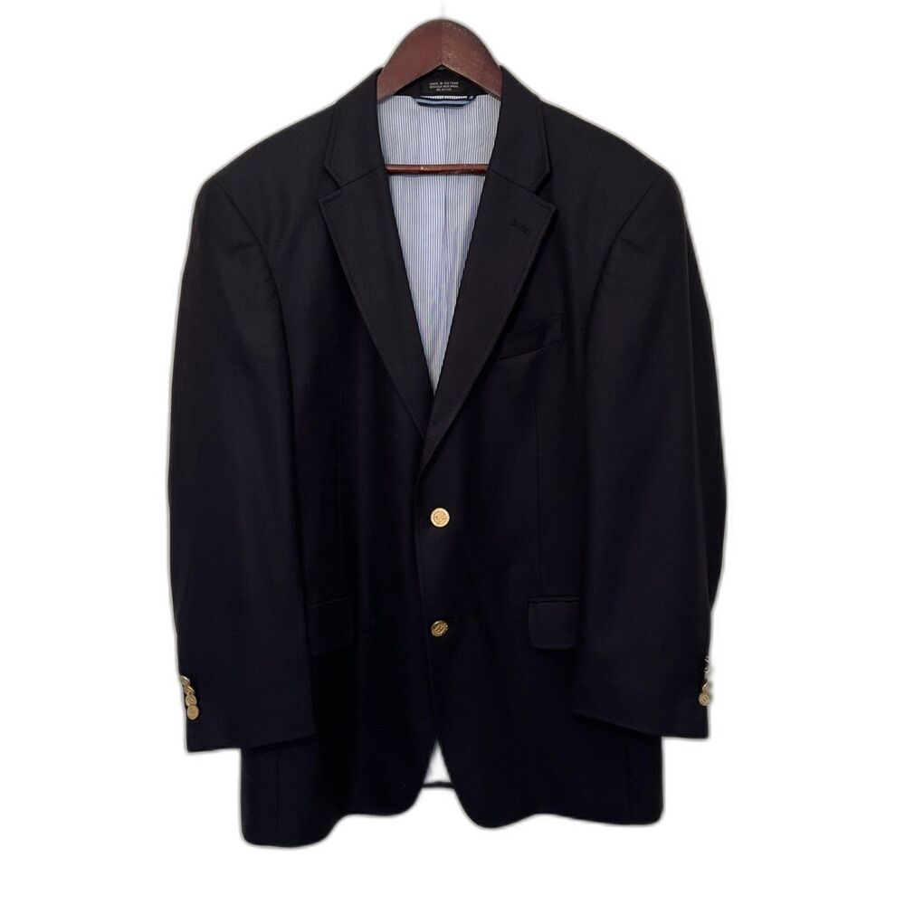 TOMMY HILFIGER Silk & Wool Blend Vintage Two Button Gold Blazer, Black- Sz 40